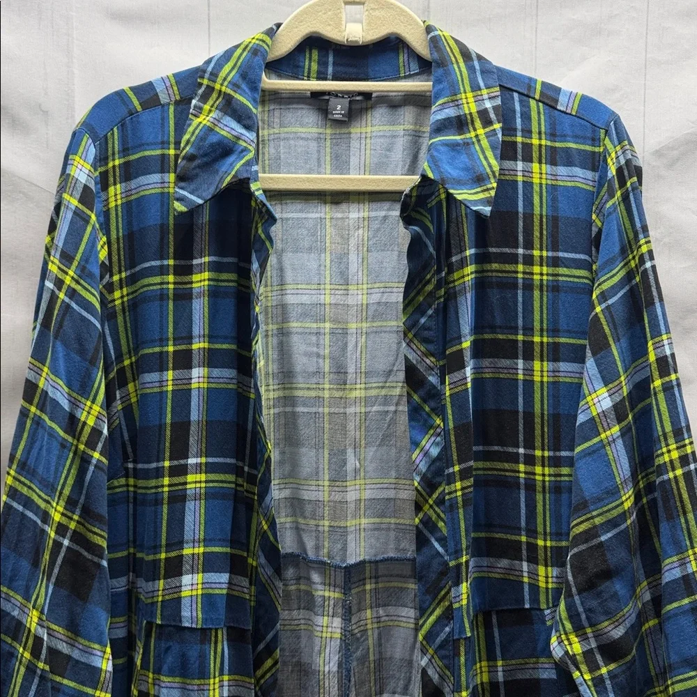 Torrid Blue and Yellow Challis Long Maxi Shirt Style Open Front Kimono Size 2X - Picture 6 of 15